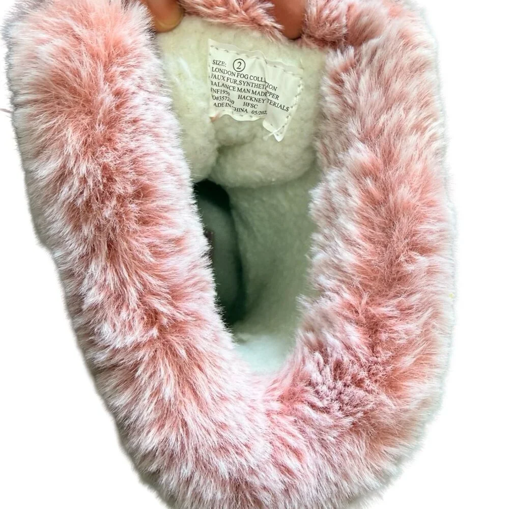 London Fog Girls Pink Faux Fur Winter Boots Size 2